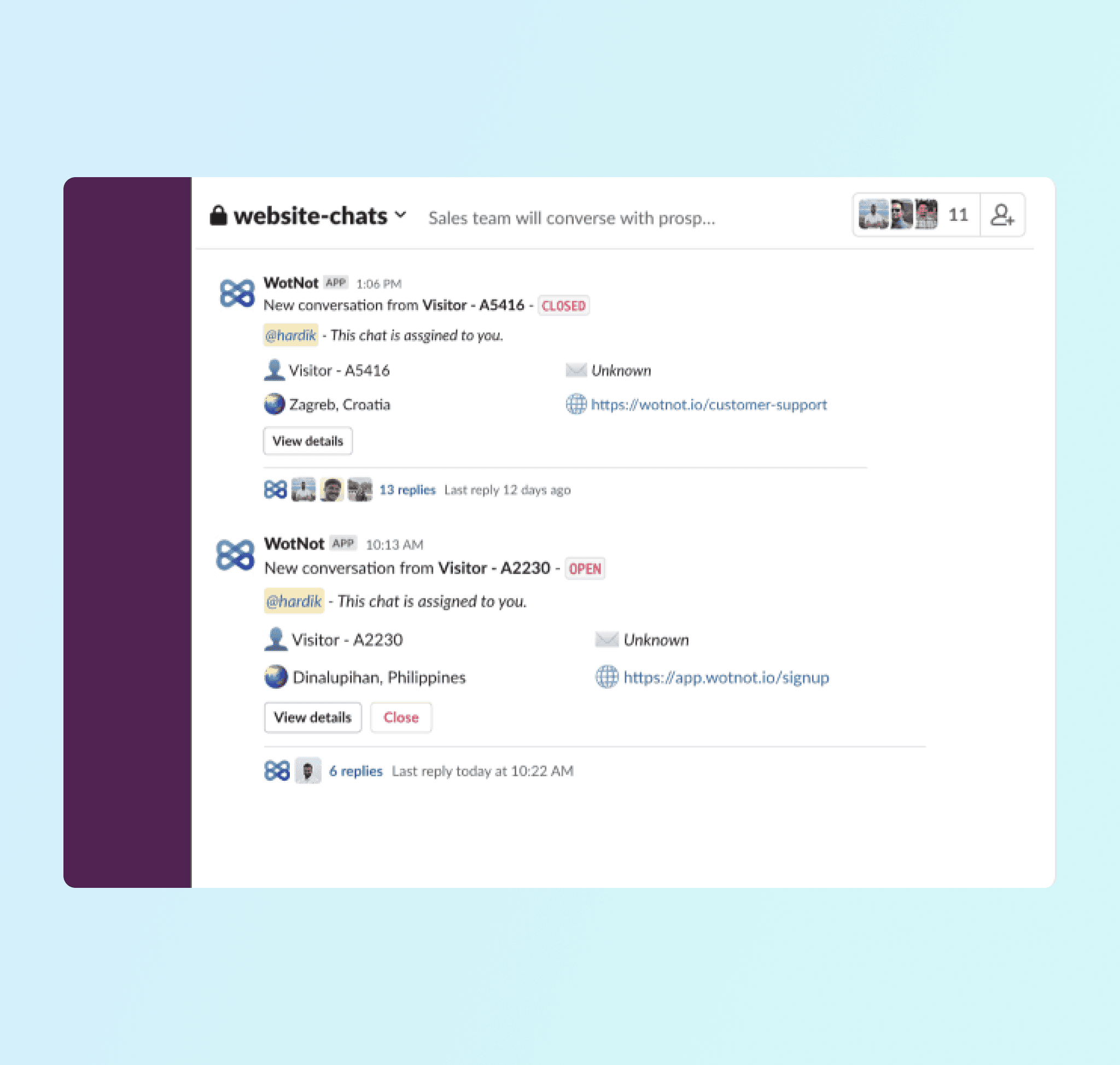 Live chat on slack