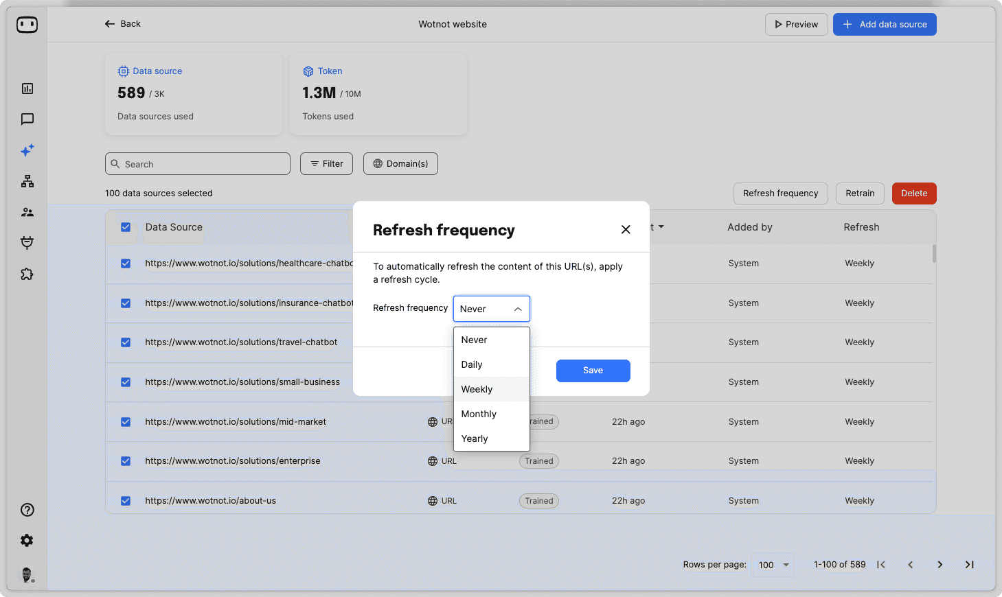 image of refresh frequency for urls