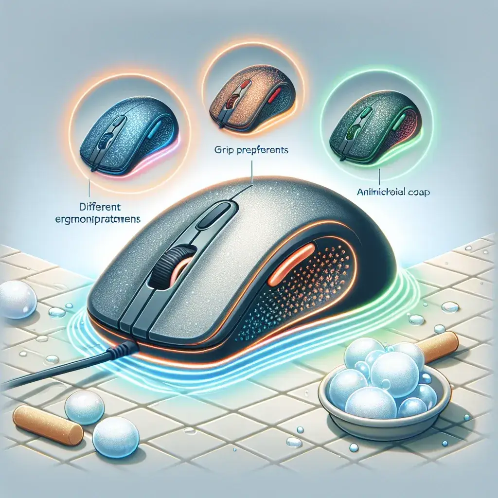 How do mouse grips with antimicrobial coatings enhance hygiene?